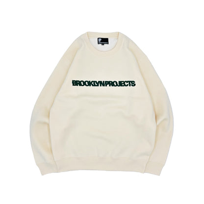 BP EMBROIDERD SLICE LOGO CREW SWEAT NATURAL/DK GREEN